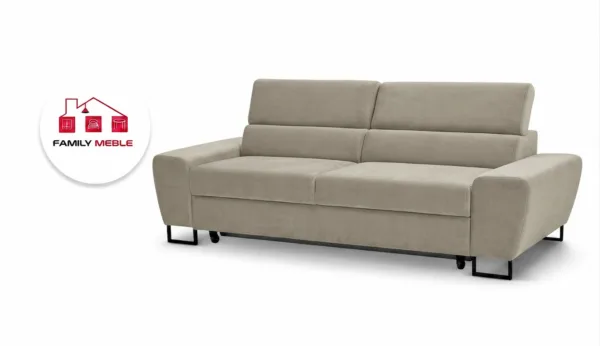 Family Meble — Kanapa sofa rozkładana f spania reg zagłówek welur szary Savio 2 os Family
