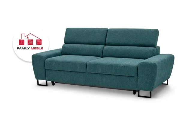 Family Meble — Kanapa sofa rozkładana f spania reg zagłówek Boucla niebieski Savio 2 os