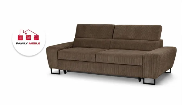 Family Meble — Kanapa sofa rozkładana f spania reg zagłówek sztruks brązowy Savio 2 os
