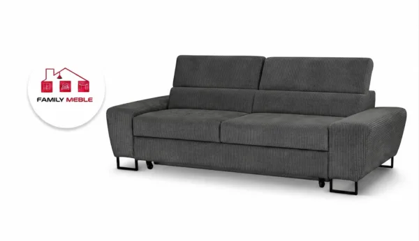 Family Meble — Kanapa sofa rozkładana f spania reg zagłówek sztruks czarny Savio 2 os