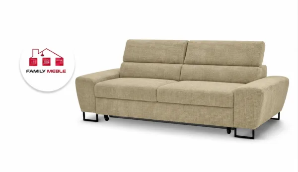 Family Meble — Kanapa sofa rozkładana f spania reg zagłówek szenil beżowy Savio 2 Family