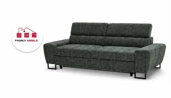 Family Meble — Kanapa sofa rozkładana f spania reg zagłówek szenil welur szary Savio 2 os