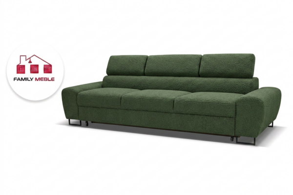 Family Meble — Kanapa sofa rozkładana f spania reg zagłówek zielony Savio 3 os Family
