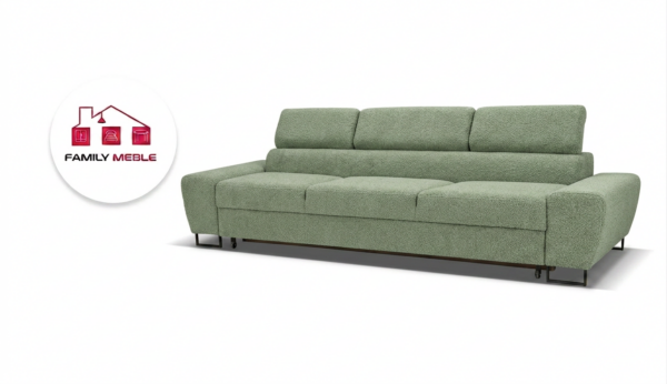 Family Meble — Kanapa sofa rozkładana f spania reg zagłówek Boucla miętowy Savio 3 os