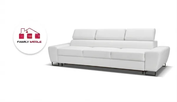 Family Meble — Kanapa sofa rozkładana f spania reg zagłówek ekoskóra biały Savio 3 os
