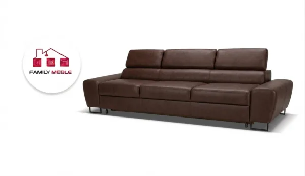 Family Meble — Kanapa sofa rozkładana f spania reg zagłówek ekoskóra brąz Savio Family