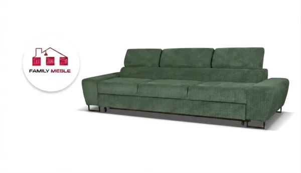 Family Meble — Kanapa sofa rozkładana f spania reg zagłówek sztruks butelkowa zieleń Savio