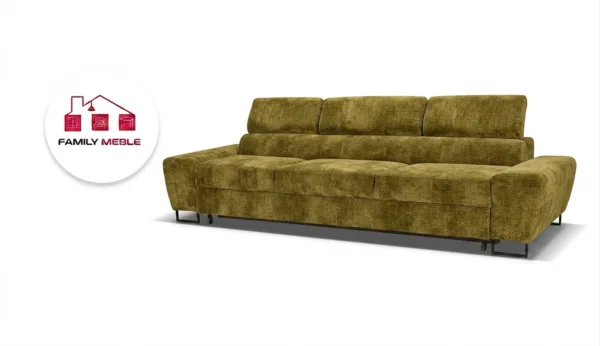 Family Meble — Kanapa sofa rozkładana f spania reg zagłówek szenil welur zielony Savio 3