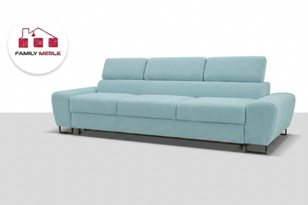 Family Meble — Zestaw wypoczynkowy sofa kanapa 3 fotele błękitny welur Savio Family Meble