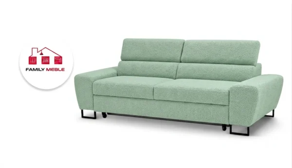 Family Meble — Zestaw wypoczynkowy sofa kanapa 2 fotele miętowy boucla Savio Family Meble
