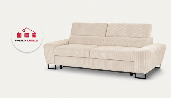 Family Meble — Zestaw wypoczynkowy sofa kanapa 2 fotele beżowy sztruks Savio Family Meble