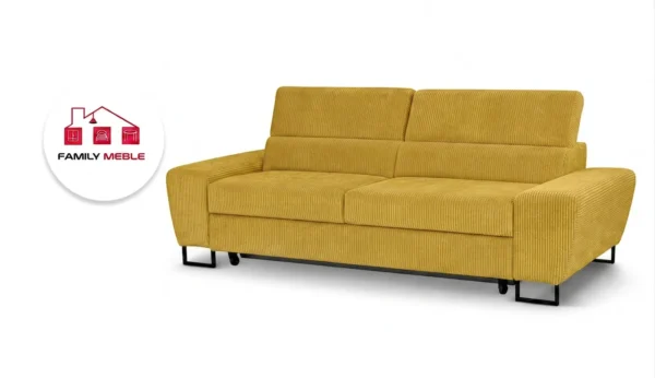 Family Meble — Zestaw wypoczynkowy sofa kanapa 2 fotele musztardowy złoty sztruks Savio