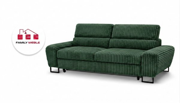 Family Meble — Zestaw wypoczynkowy sofa kanapa 2 fotele zielony sztruks Savio Family Meble