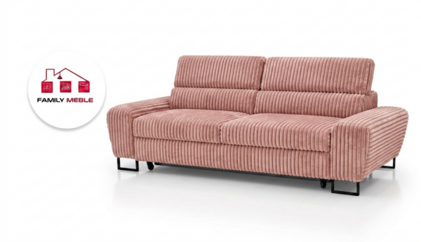 Family Meble — Zestaw wypoczynkowy sofa kanapa 2 fotele róż sztruks Savio Family Meble