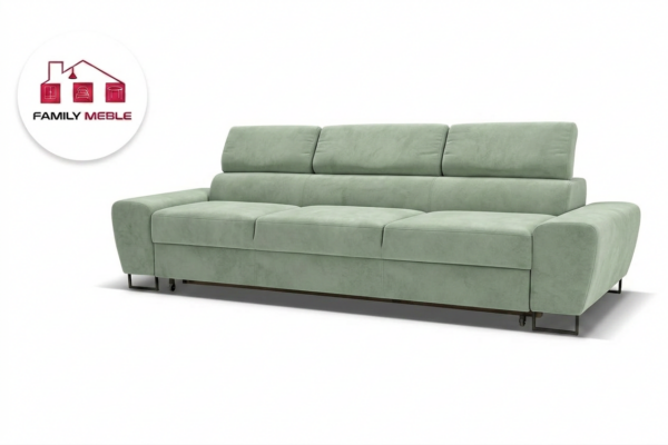 Family Meble — Zestaw wypoczynkowy sofa 3 kanapa fotele miętowy welur Savio Family Meble