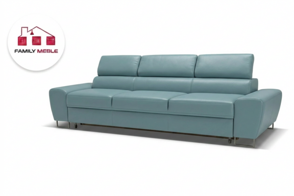 Family Meble — Zestaw wypoczynkowy sofa 3 kanapa fotele błękitny welur Savio Family Meble