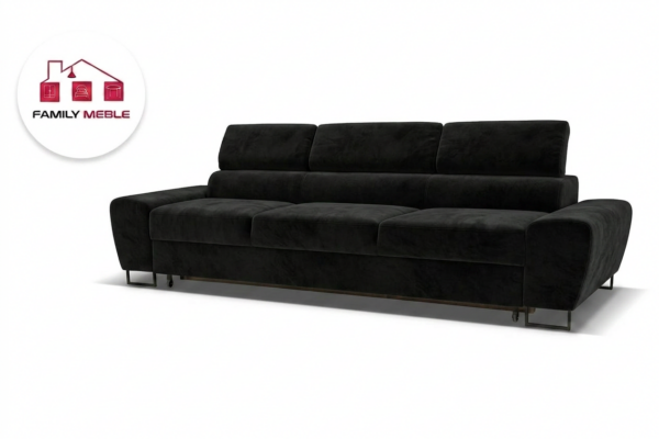 Family Meble — Zestaw wypoczynkowy sofa 3 kanapa fotele czarny welur wygodny Savio Family
