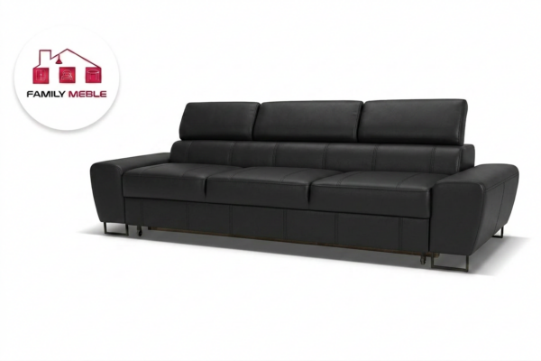 Family Meble — Zestaw wypoczynkowy sofa 3 kanapa fotele czarny ekoskóra Savio Family Meble