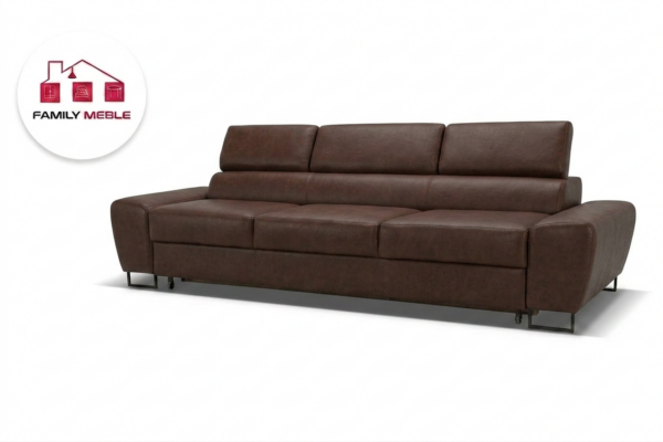 Family Meble — Zestaw wypoczynkowy sofa 3 kanapa fotele brąz ekoskóra Savio Family Meble