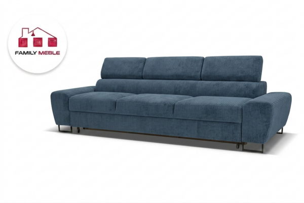 Family Meble — Zestaw wypoczynkowy sofa 3 kanapa fotele granatowy sztruks Savio Family Meb