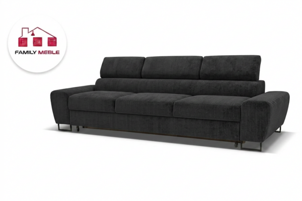 Family Meble — Zestaw wypoczynkowy sofa 3 kanapa fotele czarny sztruks Savio Family Meble