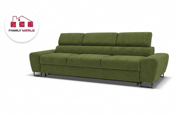 Family Meble — Zestaw wypoczynkowy sofa 3 kanapa fotele zielony khaki sztruks Savio Family