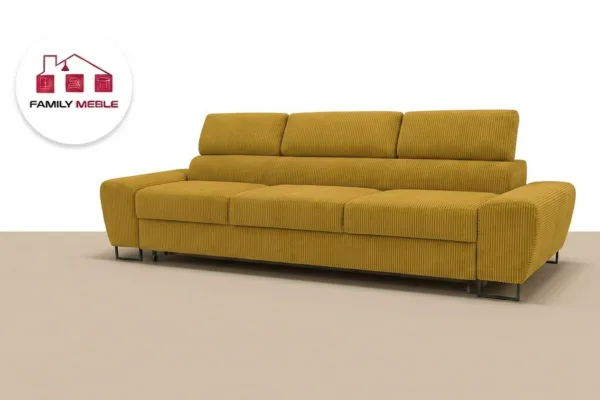 Family Meble — Zestaw wypoczynkowy sofa 3 kanapa fotele musztardowy sztruks Savio Family