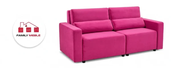 Family Meble — Zestaw wypoczynkowy kanapa sofa rozkładana 2 fotele różowy welur Komo