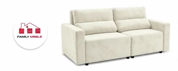 Family Meble — Zestaw wypoczynkowy kanapa sofa rozkładana 2 fotele kremowy welur Komo