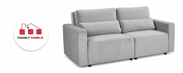 Family Meble — Zestaw wypoczynkowy kanapa sofa rozkładana 2 fotele szary welur Komo Family