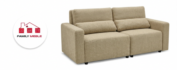 Family Meble — Zestaw wypoczynkowy kanapa sofa rozkładana 2 fotele beż boucla Komo Family