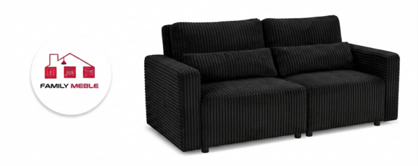 Family Meble — Zestaw wypoczynkowy kanapa sofa rozkładana 2 fotele czarny sztruks Komo