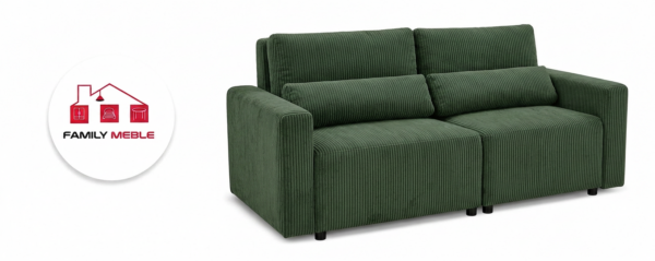 Family Meble — Zestaw wypoczynkowy kanapa sofa 2 fotele butelkowa zieleń sztruks Komo
