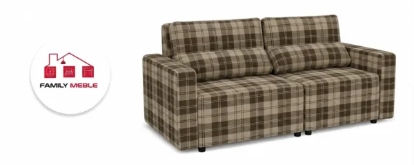 Family Meble — Zestaw wypoczynkowy kanapa sofa rozkładana 2 fotele beż kratka Komo Family