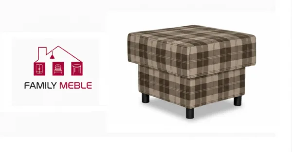 Family Meble — Pufa otwierana podnóżek pojemnik siedzisko kratka szkocka beż Komo Family