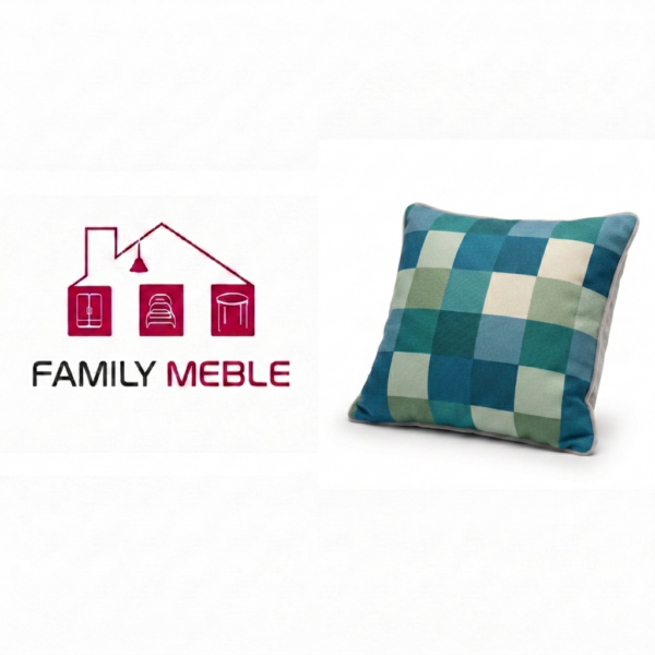 Family Meble — Poduszka dekoracyjna jasiek 45 x 45 poszewka niebieska krata Family Meble