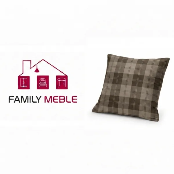 Family Meble — Poduszka dekoracyjna jasiek 45 x 45 poszewka beż kratka Family Meble