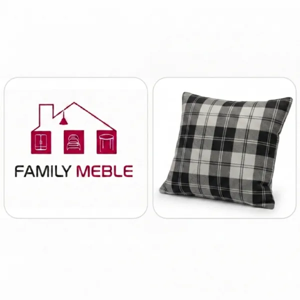Family Meble — Poduszka dekoracyjna jasiek 45 x 45 poszewka czarny kratka Family Meble