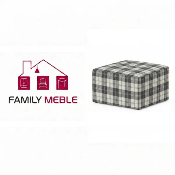 Family Meble — Pufa podnóżek siedzisko kostka czarny biały krata Fami Family Meble