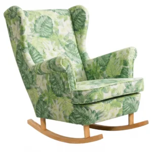 Fotel uszak skandynawski bujany płozach niebieski welur Print Family Meble - zielony – Poly 5