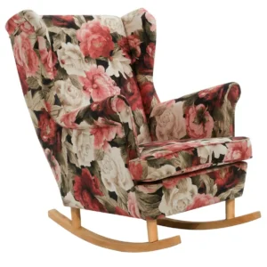 Fotel uszak skandynawski bujany płozy różowy pudrowy welurowy Family Meble - Flower 1