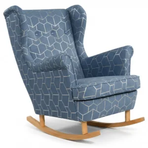 Fotel uszak skandynawski bujany płozach czarny salon Design Family Meble - niebieski
