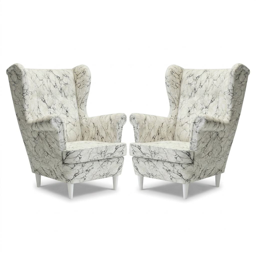 Fotele uszak skandynawskie niebieskie wzór welur pastel Design Family Meble - Gabo 2 – Gabo 2
