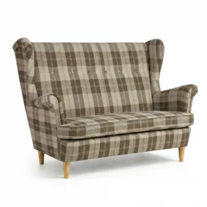 Sofa Kanapa Uszak Skandynawska szara kratka pleciona Winston Family Meble - beżowy