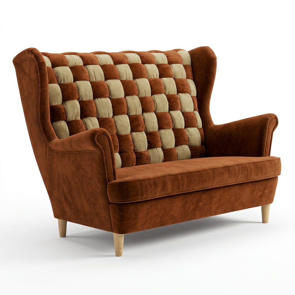Sofa Kanapa Uszak Skandynawska zielono beż vintage Carol Duo Family Meble - pomarańczowy