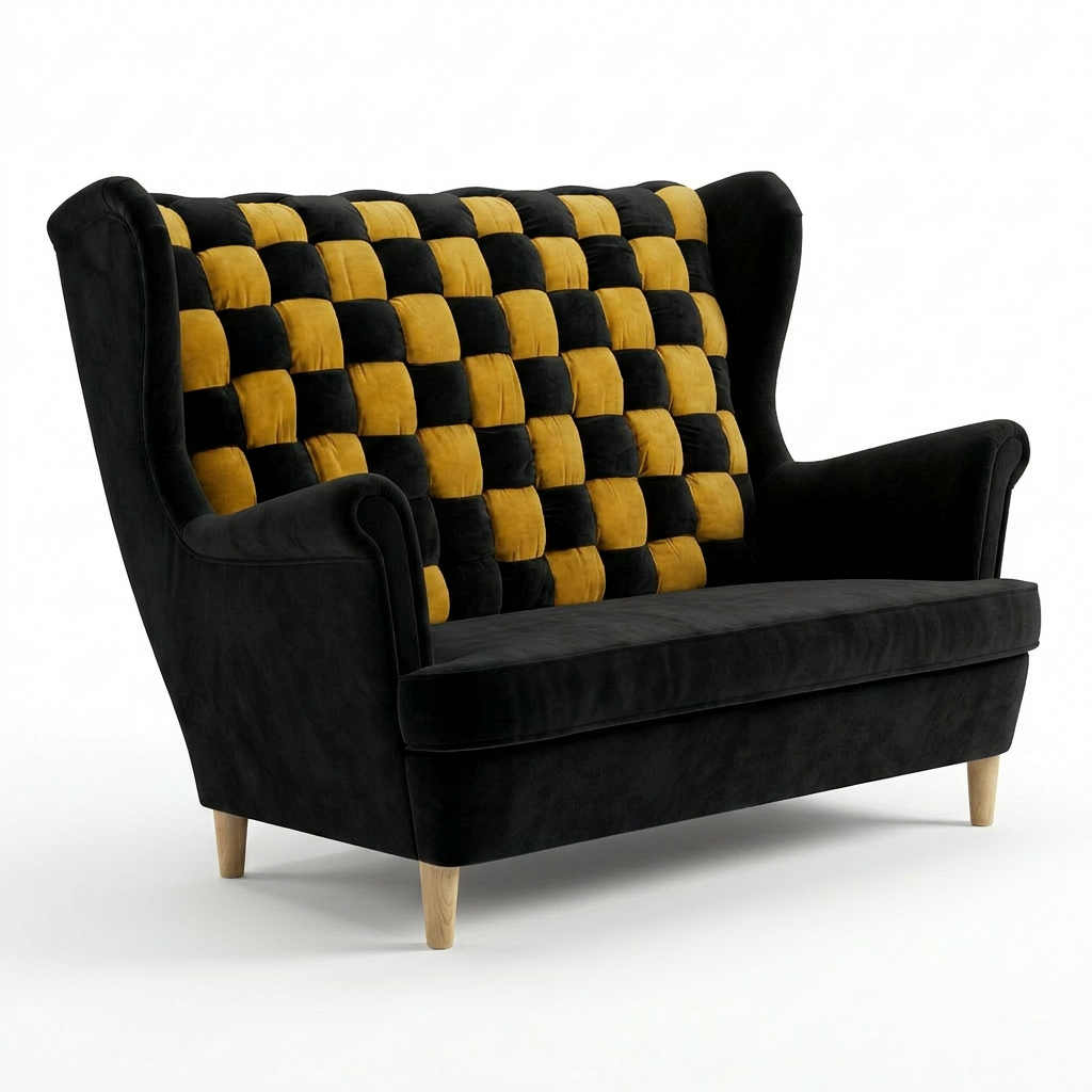 Sofa Kanapa Uszak Skandynawska zielono beż vintage Carol Duo Family Meble - czarny