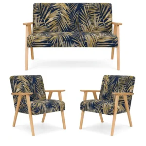 Zestaw wypoczynkowy sofa 2-os 2 fotele welur niebieski Soler Family Meble - niebieski – Poly 9