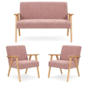 Zestaw wypoczynkowy sofa 2-os 2 fotele welur różowy Soler Family Meble - 46