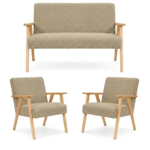 Zestaw wypoczynkowy sofa 2-os 2 fotele bujany beżowy Soler Family Meble - beżowy