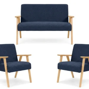 Zestaw wypoczynkowy sofa 2-os 2 fotele bujany beżowy Soler Family Meble - granatowy